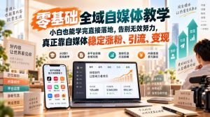 零基础全域自媒体教学，小白也能学完直接落地，告别无效努力，真正靠自媒体稳定涨粉、引流、变现-大象聊项目
