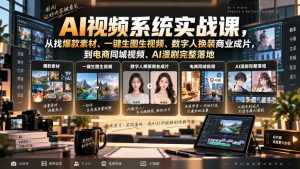 AI视频系统实战课,从找爆款素材、一键生图生视频、数字人换装商业成片,到电商同城视频、AI漫剧完整落地-大象聊项目