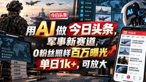用AI做今日头条，军事新赛道，0粉丝照样百万曝光，单日1k+，可放大-大象聊项目