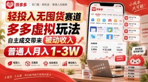 轻投入无囤货赛道,多多虚拟玩法自主成交带来被动收入,普通人月入1-3W-大象聊项目