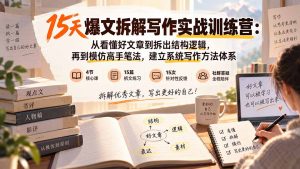 15天爆文拆解写作实战训练营：从看懂好文章到拆出结构逻辑，再到模仿高手笔法，建立系统写作方法体系-大象聊项目