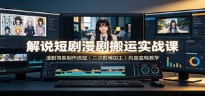 解说短剧漫剧搬运实战课：漫剧简易制作流程，二次剪辑加工，内容变现教学-大象聊项目