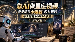 靠AI做星座视频，条条都是小爆款，收益可观，每天都有200的小收益，详细拆解-大象聊项目