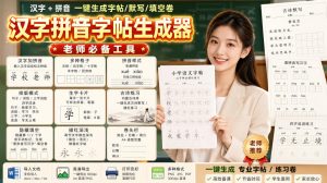学习神器,汉字拼音字帖生成器,汉字+拼音 一键生成字帖/默写/填空卷,支持词组、成语,老师、家长必备-大象聊项目