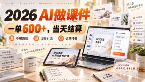 2026 AI做课件，一单600+，当天结算，不用露脸，无需引流，长期可做【揭秘】-大象聊项目