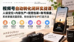 视频号自动转化闭环实战课:人设定位+内容生产+视觉包装+账号操盘,系统掌握流量获取、粉丝留存与IP打造方法-大象聊项目