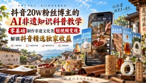 抖音20W粉丝博主的AI非遗知识科普教学,零基础制作非遗文化类短视频变现,解锁抖音精选独家收益-大象聊项目