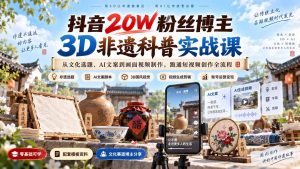 抖音20W粉丝博主3D非遗科普实战课:从文化选题、AI文案到画面视频制作,跑通短视频创作全流程-大象聊项目