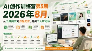 AI创作训练营第5期2026年8月，从工具实战到作品交付，再到个人IP闭环(更新0910)-大象聊项目