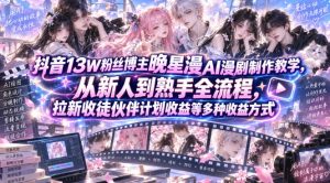 抖音13W粉丝博主晚星漫AI漫剧制作教学,从新人到熟手全流程,拉新收徒伙伴计划收益等多种收益方式,单日1K+-大象聊项目