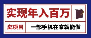通过网创平台“卖项目”实现年入百万，一部手机在家就能做！-大象聊项目