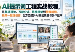 AI提示词工程实战教程,从基础理论、万能公式、思维框架到图像精修、视频一致性创作,全方位提升AI输出质量与创作效率-大象聊项目