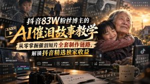 抖音83W粉丝博主的AI催泪故事教学,从零掌握催泪短片全套制作链路,解锁抖音精选独家收益-大象聊项目