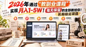 2026年通过“教副业课程”实现月入1-5W!毫无保留的全部教给你!长期稳定项目-大象聊项目