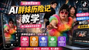 抖音博主的AI胖妹历险记教学,伙伴计划+分成计划+收徒+商单等多种收益,适合新手,手机电脑都可以操作-大象聊项目