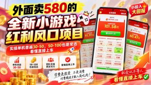 外面卖580的全新小游戏红利风口已炸场,实操单机普遍30-50,50-100也是常态,看懂直接上车-大象聊项目