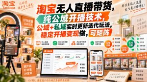 淘宝无人直播带货，纯公域开播技术，公域+私域实时更新迭代玩法，稳定开播变现做，可矩阵【揭秘】-大象聊项目
