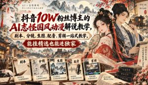 抖音10W粉丝博主满堂诡事的AI志怪国风动漫解说教学，剧本、分镜、生图、配音、剪辑一站式教学，能挂精选也能进独家​-大象聊项目