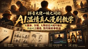 抖音大佬一帧之间的AI温情真人漫剧教学,从剧本、分镜、人物设定到成片输出,作品可上精选、签约独家拿收益-大象聊项目