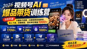 2026视频号AI爆品带货训练营-9月开课|不露脸不直播,AI做视频发视频号,有人下单,你赚佣金,轻松单日佣金1000+-大象聊项目
