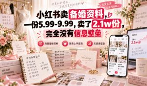 小红书卖备婚资料，一份5.99-9.99，卖了2.1w份，完全没有信息壁垒-大象聊项目
