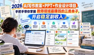 2026 AI写作教案+PPT+作业设计项目,手把手带你掌握教师领域最賺钱的三类单子,开启稳定副收入-大象聊项目