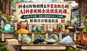 抖音6W粉丝博主华夏造物志的AI科普视频全流程实战课,从0到1学会做一条能上精选的古法工艺视频,解锁抖音精选收益-大象聊项目