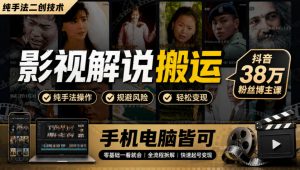 影视解说搬运(纯手法二创技术)，抖音38w粉丝博主课，手机电脑皆可-大象聊项目