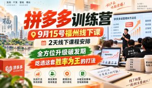 拼多多训练营9月15号福州线下课,2天线下课程安排,全方位升级破发期,吃透这套胜率为王的打法!-大象聊项目