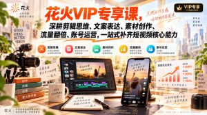 花火VIP专享课,深耕剪辑思维、文案表达、素材创作、流量翻倍、账号运营,一站式补齐短视频核心能力-大象聊项目