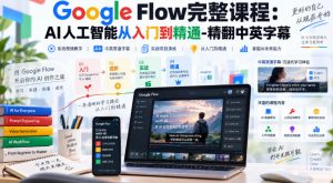【无水印】Google Flow完整课程:AI人工智能从入门到精通-精翻中英字幕-大象聊项目
