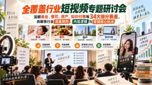短视频专题研讨会，深耕美业、餐饮、房产、知识付费等34大细分赛道，拆解各行业流量规则、内容逻辑与变现核心玩法-大象聊项目