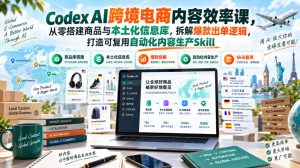 Codex AI跨境电商内容效率课，从零搭建商品与本土化信息库，拆解爆款出单逻辑，打造可复用自动化内容生产Skill-大象聊项目