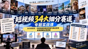 短视频34大细分赛道专题实战课：从行业定位、内容选题到精准流量与商业变现，系统拆解运营逻辑-大象聊项目