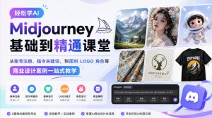 轻松学AI Midjourney基础到精通课堂,从账号注册、指令关键词,到面料LOGO角色等商业设计案例一站式教学-大象聊项目