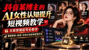 抖音某博主的Ai女性认知提升短视频教学,文案剪辑起号全教学,解锁商单+收徒+伙伴计划多种变现方式-大象聊项目