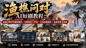 【无水印】渔樵问对AI短剧教程:拆解200万播放爆款+无限画布工作流+古风短剧制作+电商带货全流程-大象聊项目