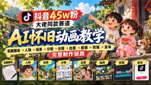 抖音45W粉大佬同款赛道AI怀旧动画教学：拆解脚本→人物→场景→分镜→出图→视频→剪辑→发布完整制作链路-大象聊项目
