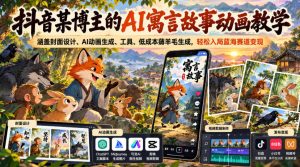 抖音某博主的AI寓言故事动画教学，涵盖封面设计、AI动画生成、工具、低成本薅羊毛生成，轻松入局蓝海赛道变现-大象聊项目