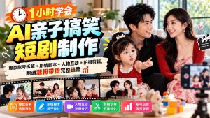 1小时学会AI亲子搞笑短剧制作：爆款账号拆解+剧情脚本+人物互动+拍摄剪辑，跑通涨粉带货完整链路-大象聊项目