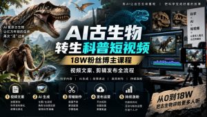 AI古生物转生科普短视频，18W粉丝博主课程，视频文案、剪辑发布全流程-大象聊项目