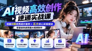 【无水印】AI视频高效创作速通实战课：拆解4组优秀成片案例+五大核心实操模块，零基础快速掌握AI视频制作-大象聊项目