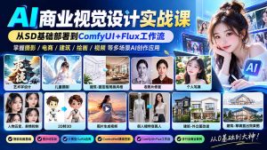 【无水印】AI商业视觉设计实战课：从SD基础部署到ComfyUI+Flux工作流，掌握摄影电商建筑AI创作-大象聊项目