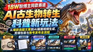 18W粉博主同款赛道-AI古生物转生科普新玩法：从爆款选题文案到AI画面视频生成、剪辑包装与账号发布全流程-大象聊项目