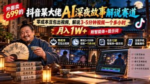 外面卖699抖音某大佬AI深夜故事解说赛道-更新：0成本豆包出视频+解说3-5分钟视频一个多小时，月入1W+附智能体+提示词-大象聊项目