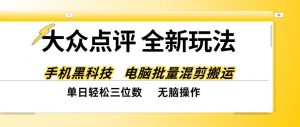 大众点评全网最新玩法，黑科技代替人工，全程无脑搬运，单日三位数以上【揭秘】-大象聊项目