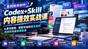 【无水印】告别低效创作！Codex+Skill内容提效实战课：从素材整理、智能写稿到图文制作、视频剪辑及数据复盘-大象聊项目