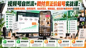 视频号自然流+微付费正价起号实战课：系统掌握直播推流逻辑、自然流起号、低成本投流、爆款选品、成交话术与憋单技巧全流程-大象聊项目