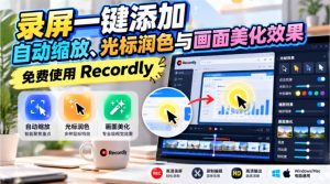 录屏一键添加自动缩放、光标润色与画面美化效果，免费使用Recordly-大象聊项目