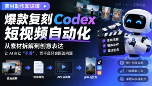 素材制作知识课,爆款复刻Codex短视频自动化,从素材拆解到创意表达,让AI自动“干活”,而不是只会回答问题-大象聊项目